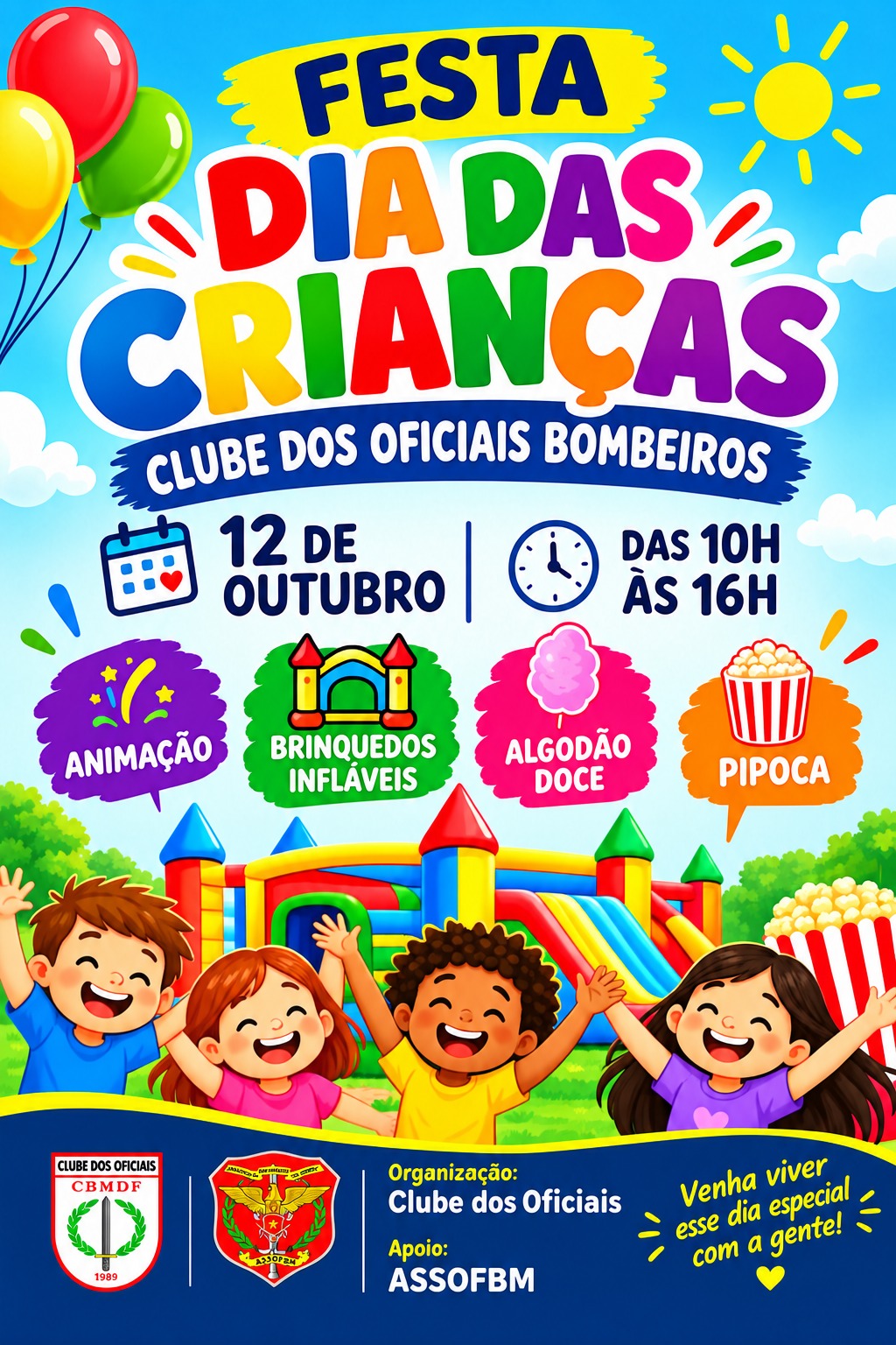 Cartaz da festa do Dia das Crianças do Clube dos Oficiais CBMDF — clique para ver detalhes